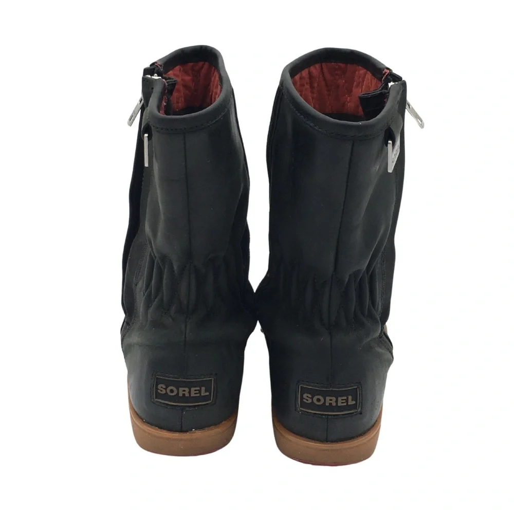 Sorel Firenzy Winter Black & Red Leather Ankle Booties Boots retro Y2K size 7.5